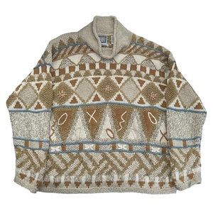 VTG Sigrid Olsen Hand Knit Geometric Southwestern Mock Neck Sweater Artsy Large
